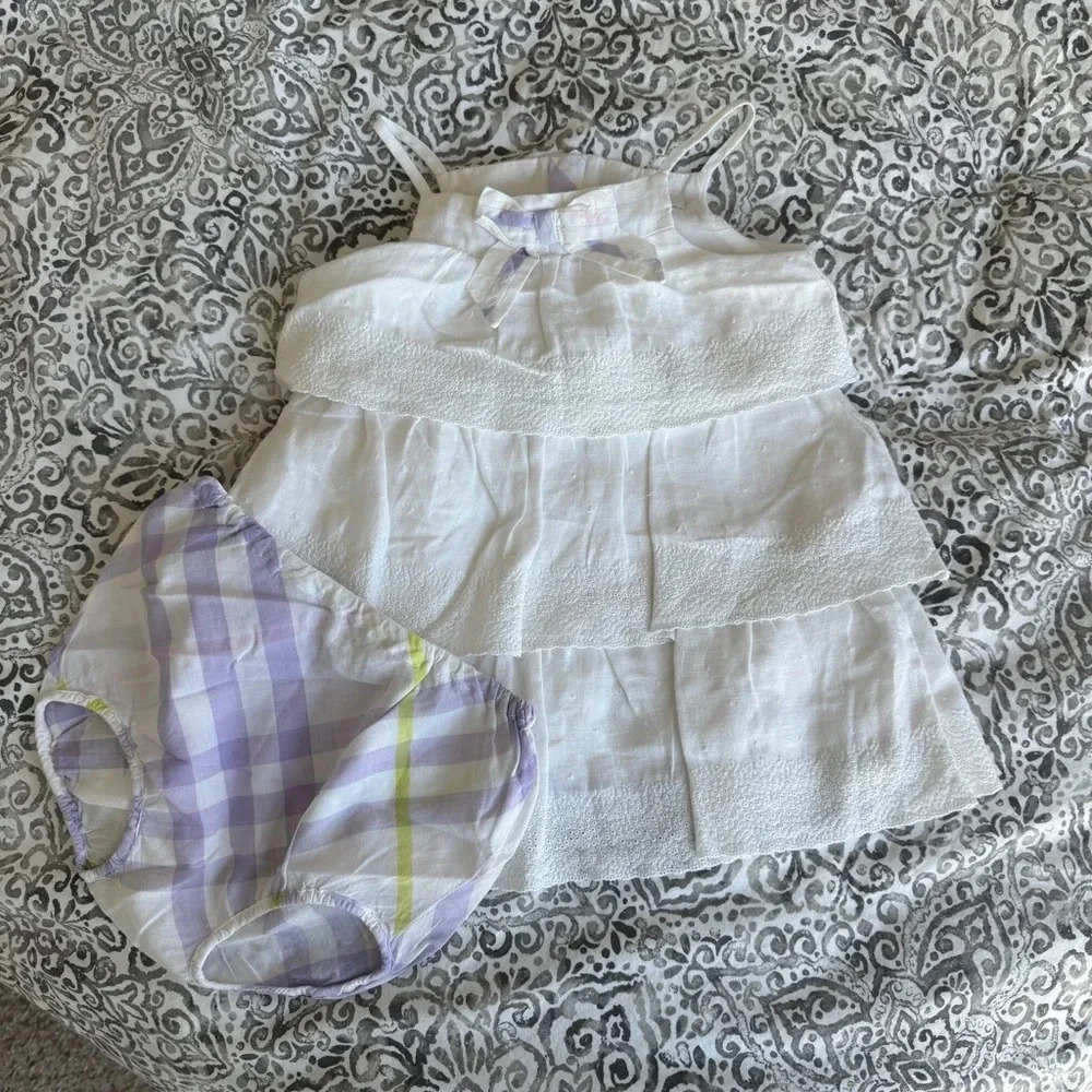 Burberry Set dress + pants 3/6 months strapless Burberry white purple - Picture 2 of 7